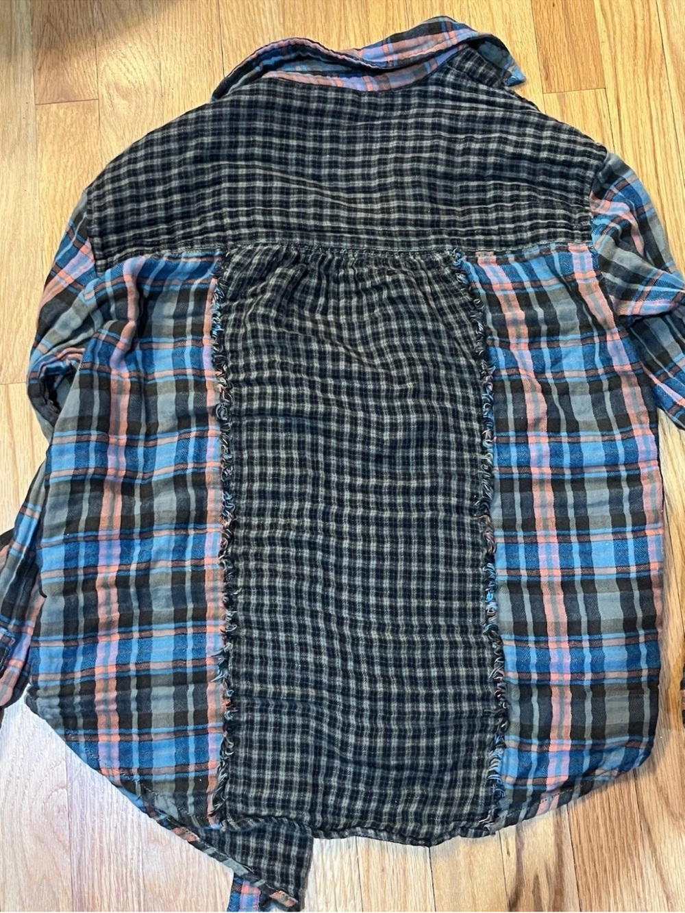 Anthropologie Pilco Plaid Patchwork Button-Up Shirt grunge Boho frayed M - Picture 7 of 8